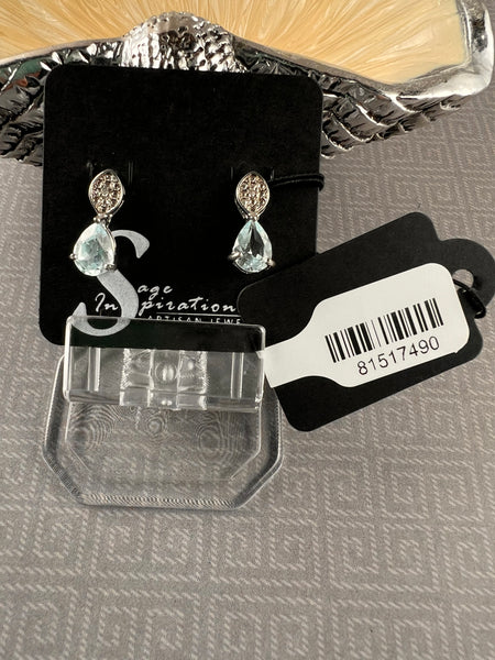 Pear-Shaped Blue Topaz & White Topaz Sterling Silver Post Earrings