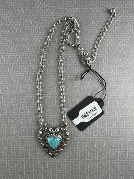 Faux Turquoise Heart Silver-Plated Alloy Chain Pendant/Necklace