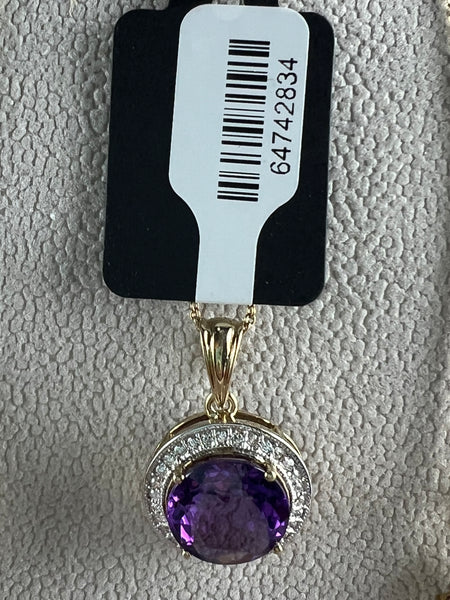 14KT Gold-Plated Sterling Silver Amethyst & White Topaz Accents Pendant/Necklace