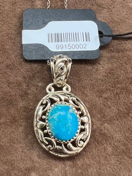 Natural Turquoise 14kt Gold-Plated Sterling Silver Pendant/Necklace