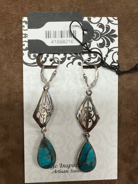 Turquoise Drop Sterling Silver w/Leverback Earring Wire Earrings