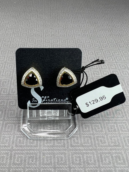 Garnet & 14kt Gold-Plated Two-Tone Sterling Silver Post Earrings