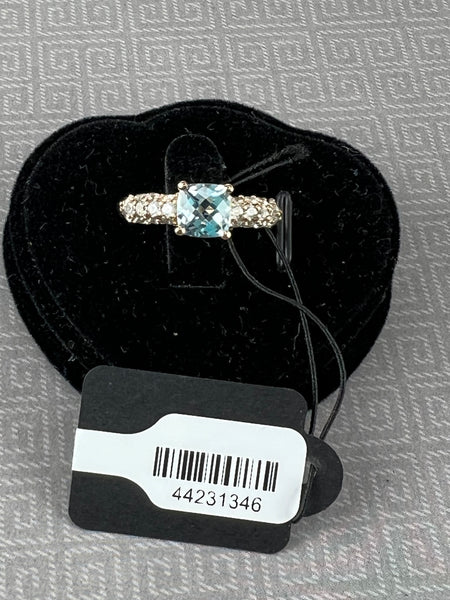 Blue Topaz w/White Topaz Accent Stones 14kt Gold-Plated Sterling Silver Ring: Size 6.80
