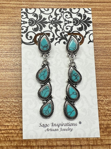 Faux Turquoise Silver Plated Alloy w/Patina Post Earrings