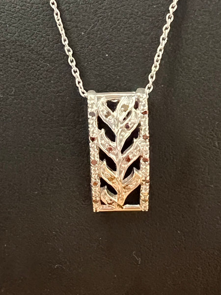 Natural Red Diamond Pendant w/Sterling Silver Chain Necklace
