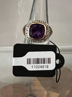 14kt Gold-Plated Sterling Silver Two-Tone Amethyst & White Topaz Ring - Size 7