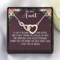 My Dear Aunt:  Silver Plated Pendant w/Copper Heart & Infinity Design w/CZ & Stainless Steel Chain & Inspirational Card