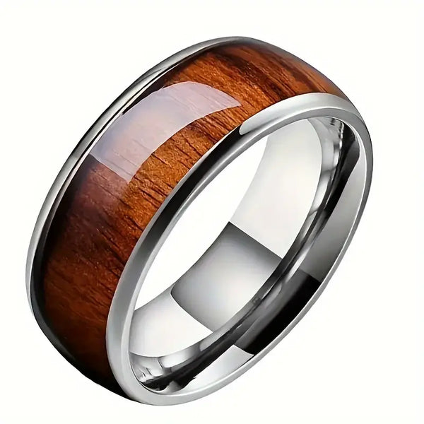 Stainless Steel & Wood Ring: Sizes 6-13
