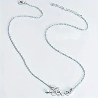Siver Plated I Love You Rose w/Crystal Pendant w/Stainess Steel Chain Necklace w/Card