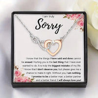 I am Truly Sorry: Heart w/Infinity & CZs-Silver & Gold Plated Two-Tone Pendant w/Stainless Steel Chain & Inspirational Card