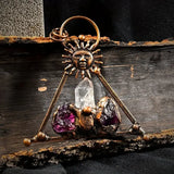 Copper Metal & Amethyst & White Crystal Quartz (Rough) Artisan Triangle & Sun Pendant/Necklace