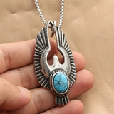 Stainless Steel Eagle w/Faux Turquoise Pendant w/Stainless Steel Box Chain Necklace