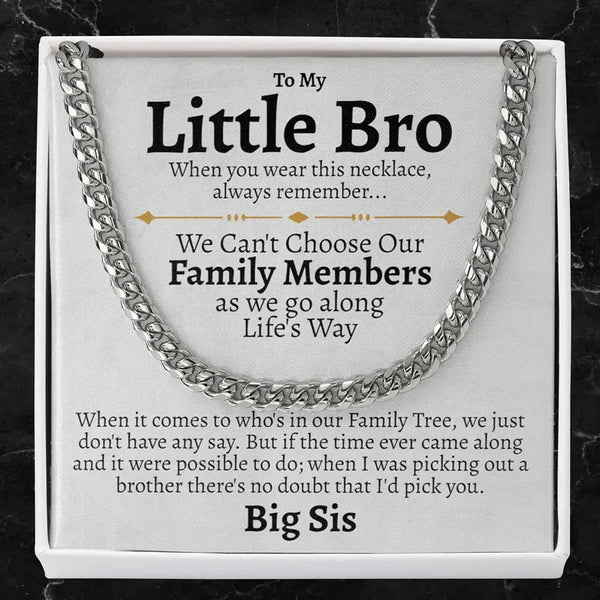 To My Little Bro: Heavy Stainless Steel Curb Chain Necklace & Card