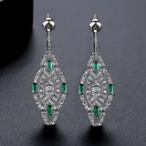 Rhodium-Plated Alloy w/Emerald & White Rhinestones Glamourous Post Earrings