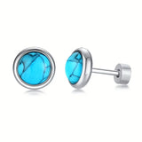 Stainless Steel Faux Turquoise Post w/Screw Back Earrings: No Plating