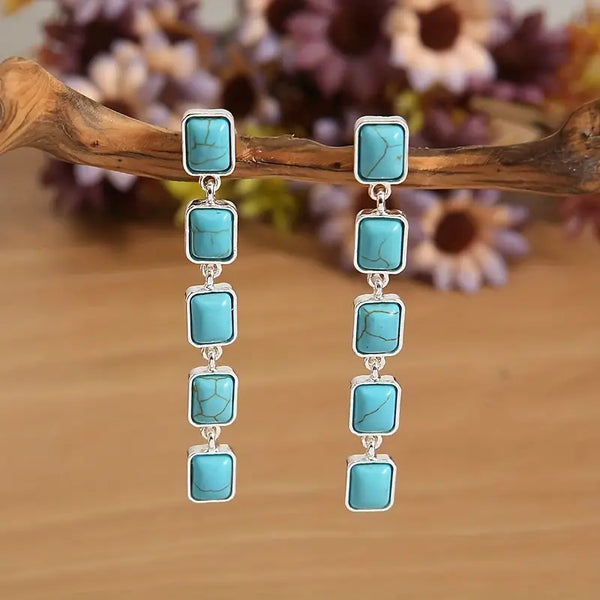 Faux Turquoise Silver Plated Alloy w/Patina Post Earrings