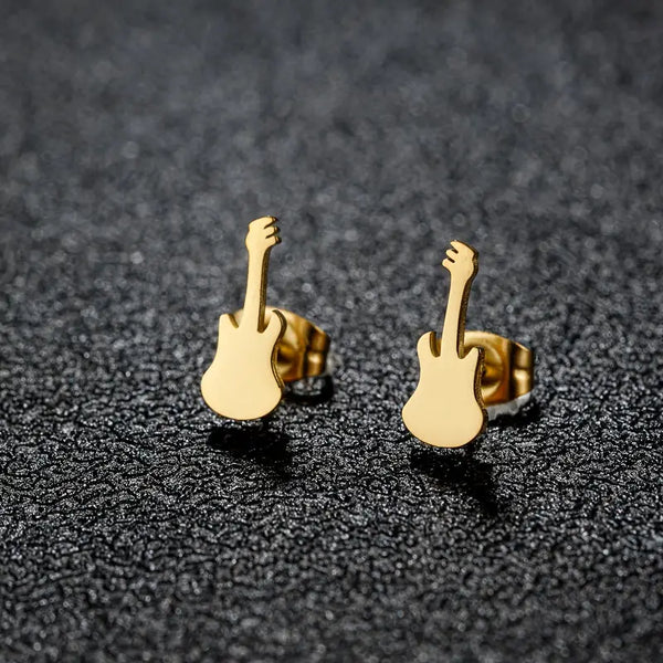 Stainless Guitar Post Earrings: Gold-Plated