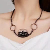 Copper Metal w/3 Crystal Quartz Stones Curved Bar Artisan Pendant/Necklace