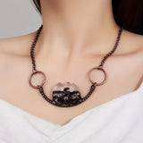 Copper Metal w/3 Crystal Quartz Stones Curved Bar Artisan Pendant/Necklace