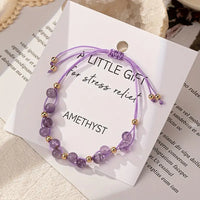 Amethyst Quartz Bead Adjustable Cord Bracelet w/Card