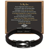To My Son: Stainless Steel Knot w/Leather Bracelet w/Magnetic Box Clasp