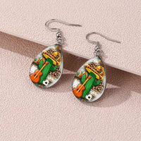 Stainless Steel Teardrop Saguaro w/Sombrero & Guitar Earrings w/Stainless Leverback Earring Wires: Brown Wood Guitar