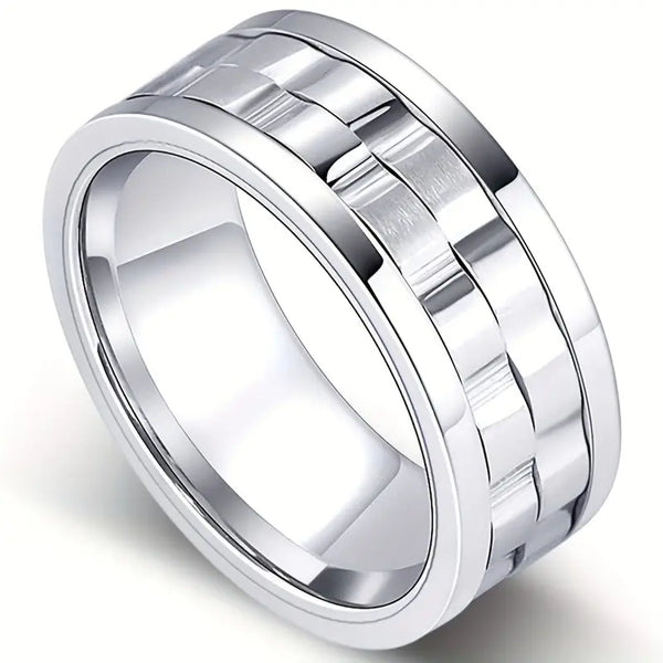 stainless Steel w/Two Spin Rings & Rim: Sizes 9-9.5