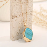 18kt Gold Electroplated Turquoise Stone w/Stainless Steel Chain Necklace: Gold-Plated