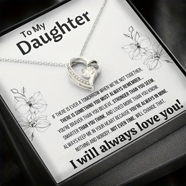 To MyDaughter:  Silver Plated Pendant w/CZ w/Stainless Steel Chain & Inspirational Card
