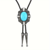 Large Faux Oval Turquoise Alloy Metal w/Leather Bolo Tie