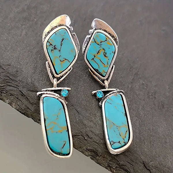 Faux Turquoise & Rhinestone Silver-Plated Alloy Post Earrings
