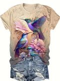 Apricot Shirt w/Purple Hummingbirds 100% Polyester: Sizes S, M, L, XL, XXL