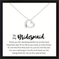 To My Bridesmaid: Chunky Stainless Steel Heart Necklace w/Inspiration Card