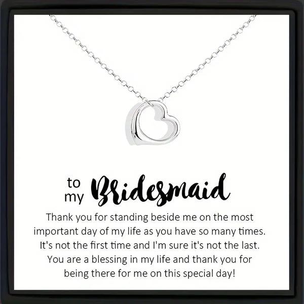 To My Bridesmaid: Chunky Stainless Steel Heart Necklace w/Inspiration Card