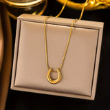 Titanium Horse Shoe U-Shaped Pendant w/Stainless Steel Snake Chain Necklace: Gold Plating