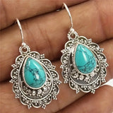 Silver Plated Alloy Drop w/Faux Turquoise w/Leverback Earring Wire