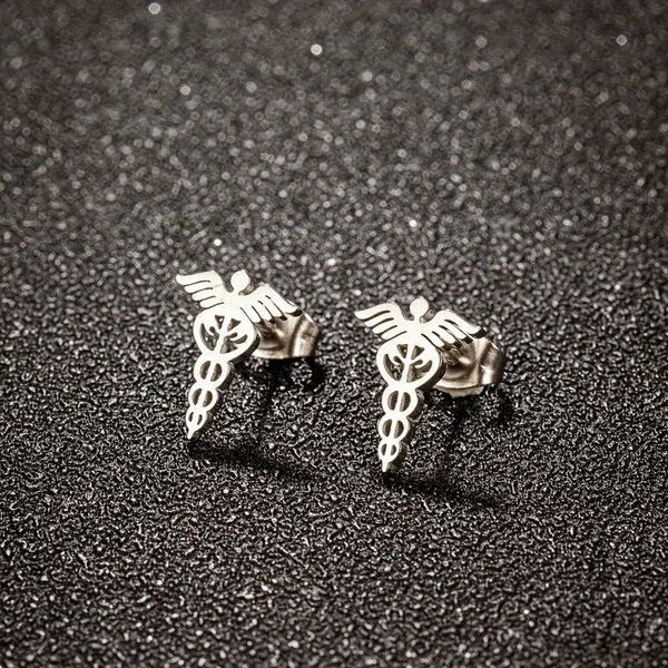 Stainless Medical Symbol Post Earrings: No Plating