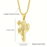 Larger + XL Stainless Steel Cactus Necklace: Gold-Tone