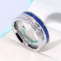 Titanium w/Blue Carbon Fiber Inlay & CZ Ring: Size 8, 11, 12, 13