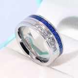 Titanium w/Blue Carbon Fiber Inlay & CZ Ring: Size 8, 11, 12, 13