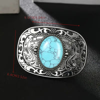 47" Alloy Metal w/Antique Plating Faux Turquoise Stone Belt Buckle and Real Leather Belt: Black