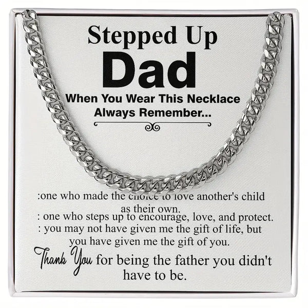 Stepped Up Dad: Heavy Stainless Steel Curb Chain Necklace & Card