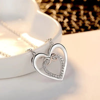 Grandmother & Granddaughter-Silver Plated w/CZ Two-Tone Double Heart Necklace w/Card