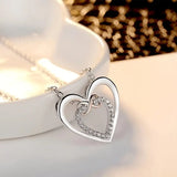 Grandmother & Granddaughter-Silver Plated w/CZ Two-Tone Double Heart Necklace w/Card