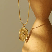 18kt Gold-Plated Stainless Steel Tulip Pendant w/Adjustable Stainless Snake Chain