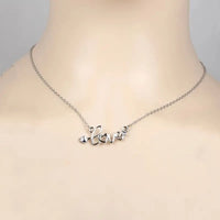 Siver Plated I Love You Rose w/Crystal Pendant w/Stainess Steel Chain Necklace w/Card