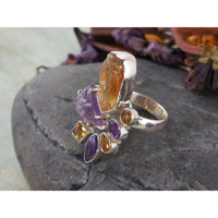 Amethyst & Citrine Rought Sterling Silver Ring – Size 8