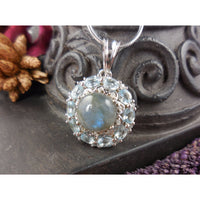 Labradorite, Blue Topaz, & Natural Zircon .925 Sterling Silver Pendant/Necklace