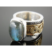 Labradorite Sterling Silver Bi-Color Spin Ring – Size 6.5