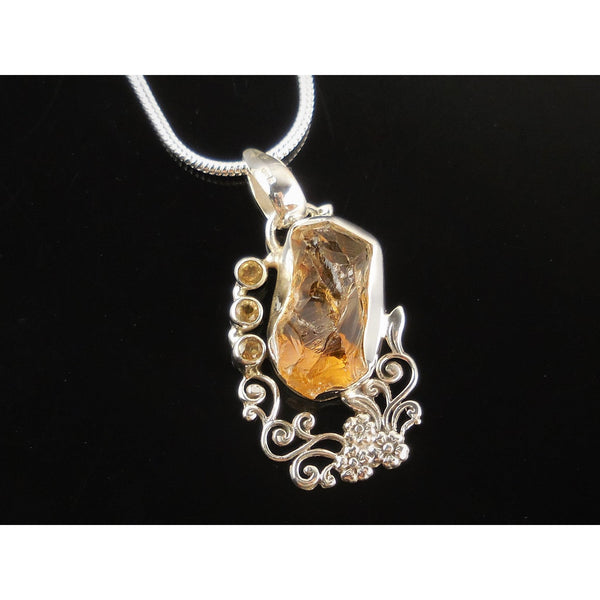 Citrine (Rough & Faceted) Sterling Silver Pendant/Necklace